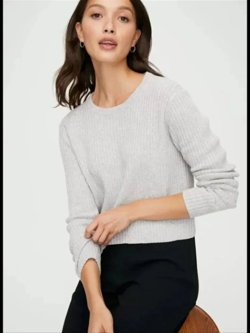 Babaton Gray Wool Linen Blend Nathaniel Cropped Sweater